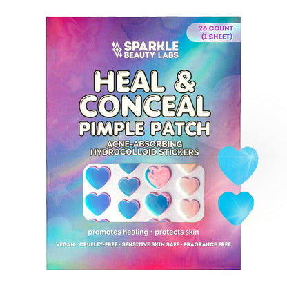 Heal & Conceal Pimple Patch 💜 Holographic Hearts (26 count)