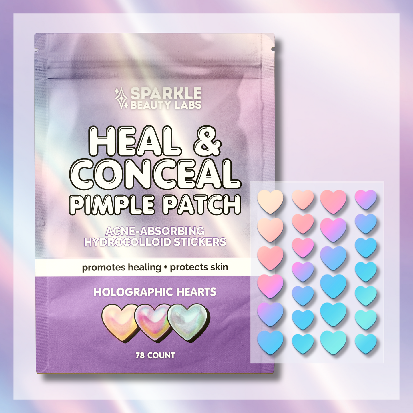 Heal & Conceal Pimple Patch 💜 Holographic Hearts (78 count)