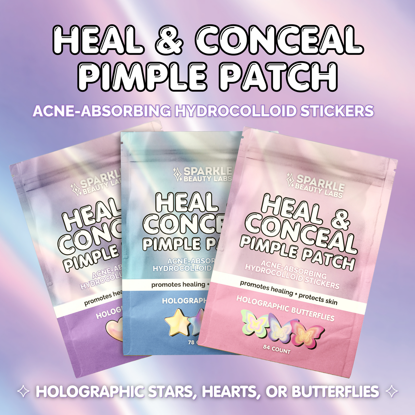 Heal & Conceal Pimple Patch 🦋 Holographic Butterflies (84 count)