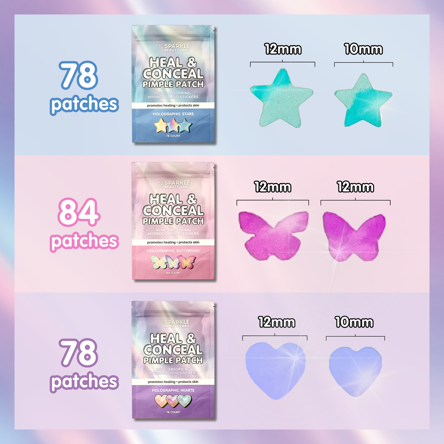 Heal & Conceal Pimple Patch ⭐️ Holographic Stars (78 count)